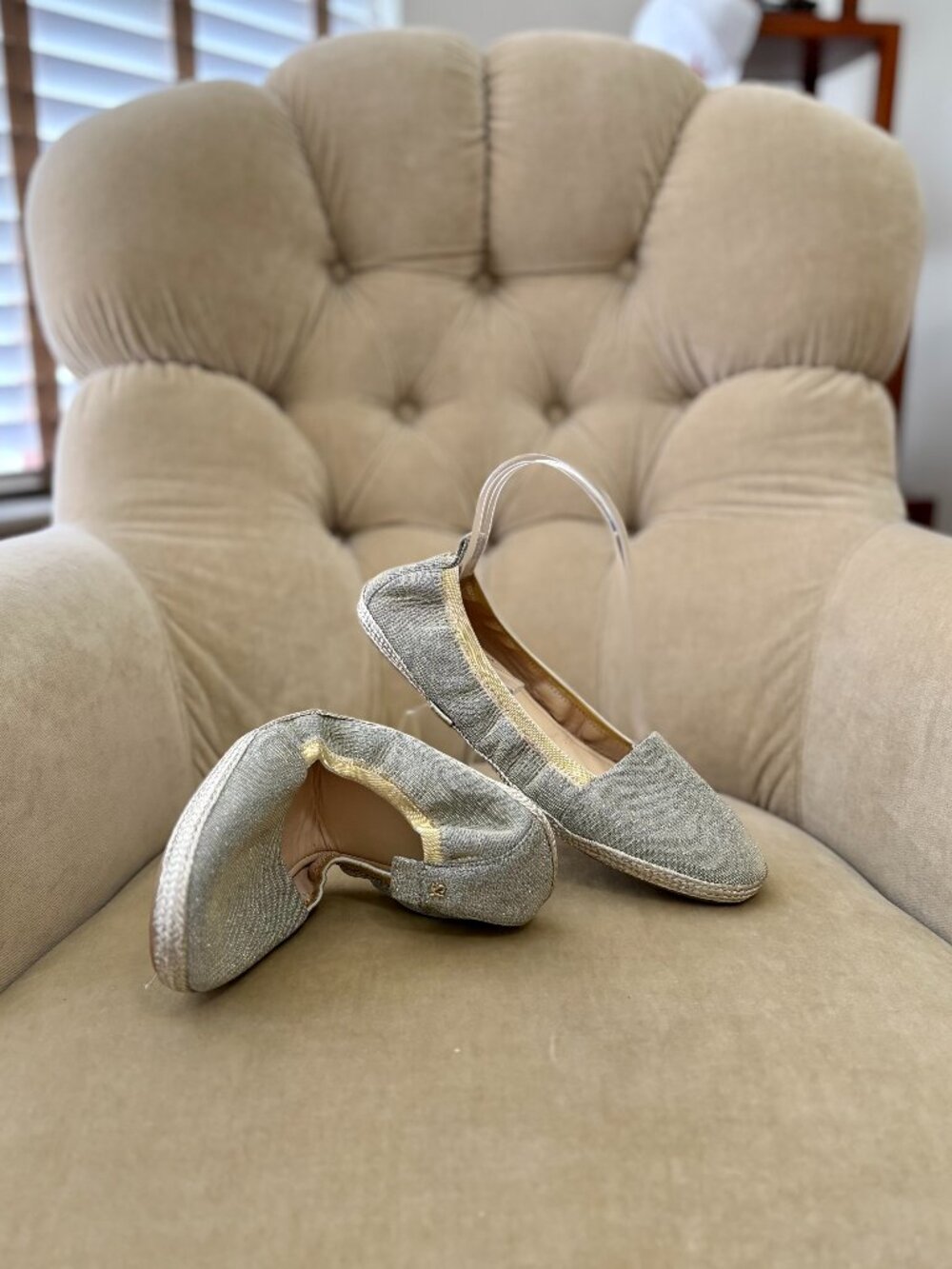 NEW Auth YOSI SAMRA Metallic Gold Lame Foldable Ballet Scrunch Shoes